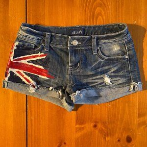 Low Rise British Flag Denim Shorts